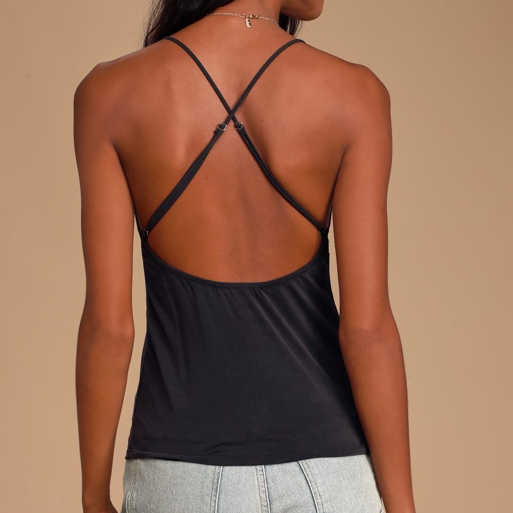 Lulu’s black spaghetti strap tank w/ruched front. Small. Adjustable straps. - Picture 9 of 10